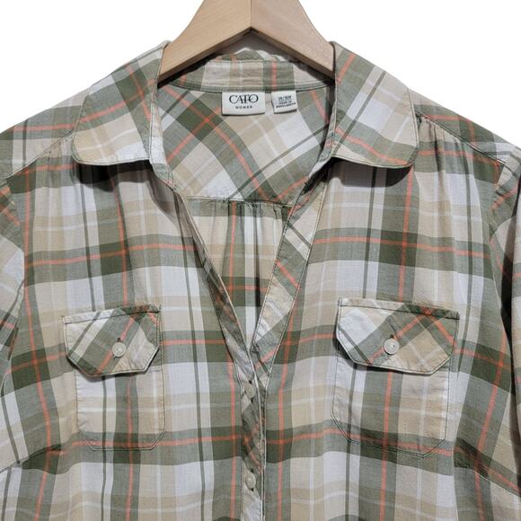 Cato Womens Plaid Shirt Button Front Short Roll Tab Sleeves Size 14/16W - Picture 6 of 9